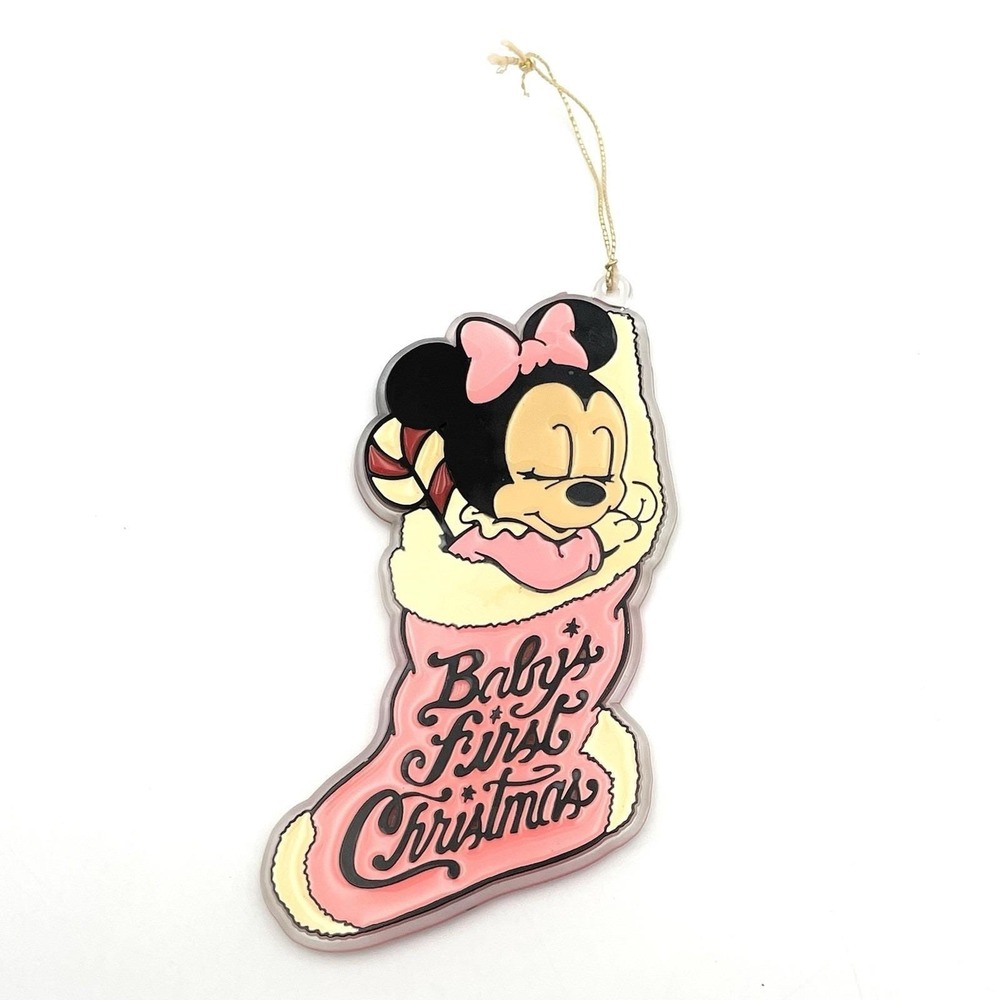 Vtg‎ 1980s Disney Minnie Mouse Pink Stocking Baby's First Christmas Ornament 5"